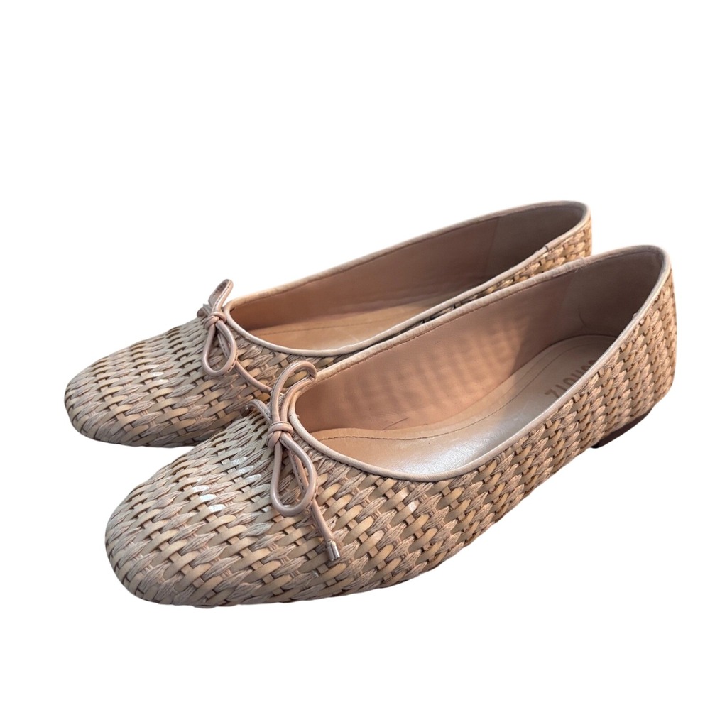 Schutz Arissa Woven Raffia Ballet Flats Tan Beige Bow Almond Toe Mens 8.5B